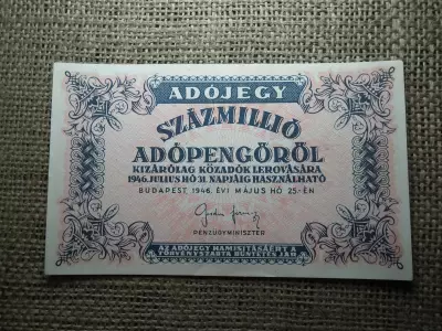 Százmillió adópengő 1946 , ef , gyönyörű , hajtatlan