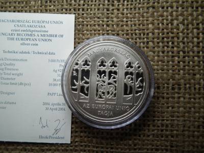 UNIÓS CSATLAKOZÁS 5000 FORINT 2004 EZÜST PP + certi 