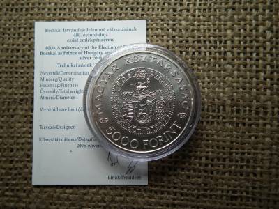 BOCSKAI ISTVÁN 5000 FORINT 2005 EZÜST BU + certi 