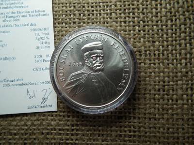 BOCSKAI ISTVÁN 5000 FORINT 2005 EZÜST BU + certi 
