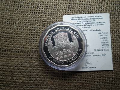 5000 Forint 2007  PP  ezüst / Debreceni Református Nagytemplom / Certifikáttal 