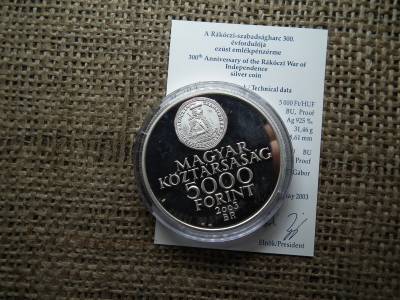 Rákóczi 5000 Forint 2003 PP ezüst , + certi 