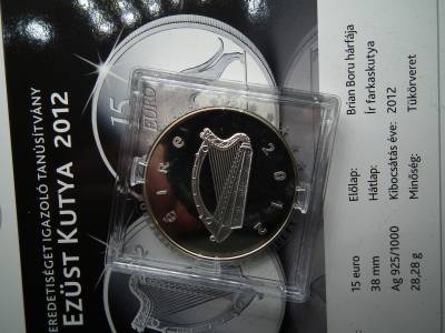 Írország ezüst 15 euró 2012 , euro , Ír farkaskutya 