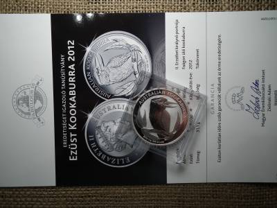 Ausztrália ezüst 1 dollár 2012 – II. Erzsébet 4. portré – ausztrál Kookaburra , ritkább , 1 uncia szín 
