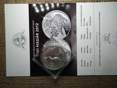 Új Zealand ezüst 1 dollár 2012 , dollar , Kivi madár , 1 uncia szín Új Zealand ezüst 1 dollár 2012 , dollar , Kivi madár , 1 uncia szín