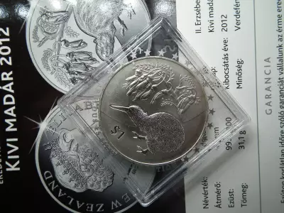 Új Zealand ezüst 1 dollár 2012 , dollar , Kivi madár , 1 uncia szín 