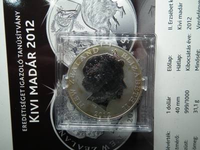 Új Zealand ezüst 1 dollár 2012 , dollar , Kivi madár , 1 uncia szín Új Zealand ezüst 1 dollár 2012 , dollar , Kivi madár , 1 uncia szín