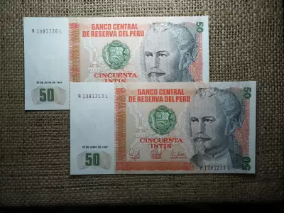 Peru 50 intis 1987 UNC , 2 db sorszámkövető , A1
