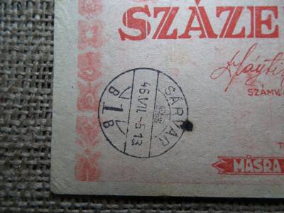 PÉNZTÁRJEGY SZÁZEZER ADÓPENGŐRŐL 1946 , Adópengő , Sárvár pecsét ! PÉNZTÁRJEGY SZÁZEZER ADÓPENGŐRŐL 1946 , Adópengő , Sárvár pecsét !