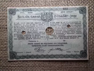 Románia 10 lei 1920 , pénztárjegy , pénztár jegy , Temesvári Első Takarék ! Extra , ritka ! Temesvár
