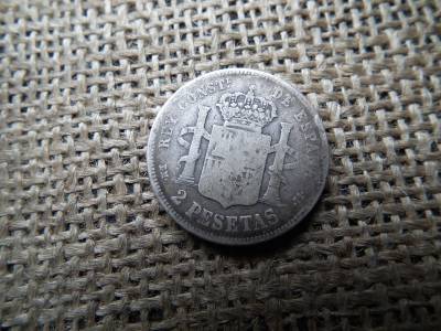 Spanyolország , ezüst 2 pesetas 1879 , pezeta , peseta Spanyolország , ezüst 2 pesetas 1879 , pezeta , peseta