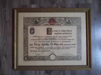 Vitézi Rend Adományozó , Avatási Oklevél , 2002  , Budapest.