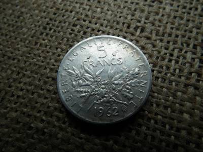 Franciaország , ezüst 5 francs 1962 , frank Franciaország , ezüst 5 francs 1962 , frank
