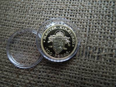 Szent István ezüst 100 pengő 1938 , aranyozott , Álló Szent István , utánveret Szent István ezüst 100 pengő 1938 , aranyozott , Álló Szent István , utánveret