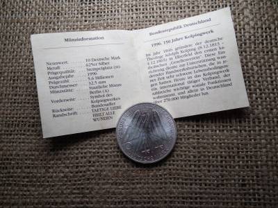 Németország , ezüst 10 márka 1996 A , Mark , Kolpingwerk Németország , ezüst 10 márka 1996 A , Mark , Kolpingwerk