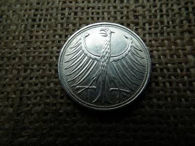 Németország , ezüst 5 márka 1964 J , mark , ritkább Németország , ezüst 5 márka 1964 J , mark , ritkább