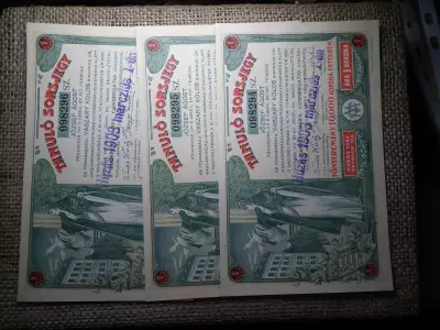 Tanuló Sorsjegy 10000 korona 1902 3 db sorszámkövető , ritka ! 