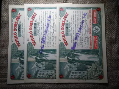 Tanuló Sorsjegy 10000 korona 1902 3 db sorszámkövető , ritka ! 