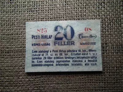 20 fillér 1919-1925 szükségpénz Pesti Hirlap 