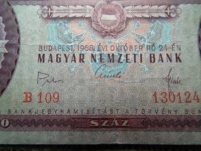 100 forint 1968 , kicsi aláírás 