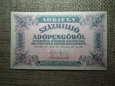 Százmillió Adópengő 1946 , ritka , hajtatlan 