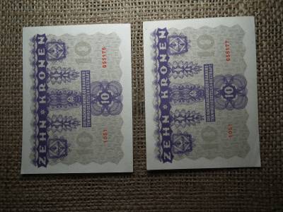 10 korona 1922 , 2 db sorszámkövető 10 korona 1922 , 2 db sorszámkövető