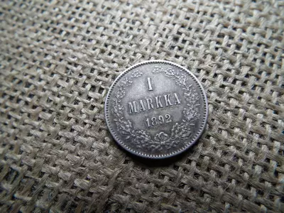 Finnország , ezüst 1 márka 1892 , markka , III. Sándor , ritkább 